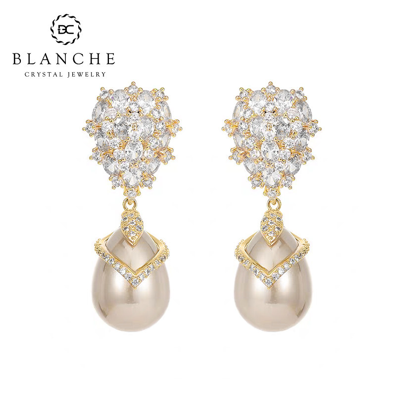 复古大珍珠海贝银针喜婆婆耳环女