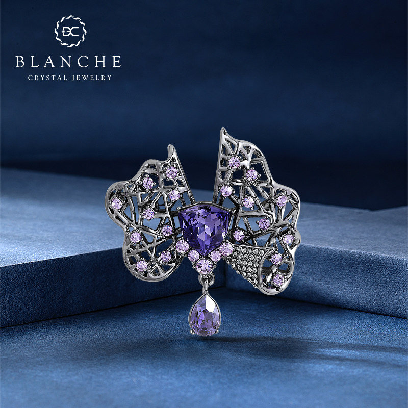 BLANCHE/布兰琪蝴蝶紫水晶高档胸针奢华贵气胸花宴会晚礼服别针女