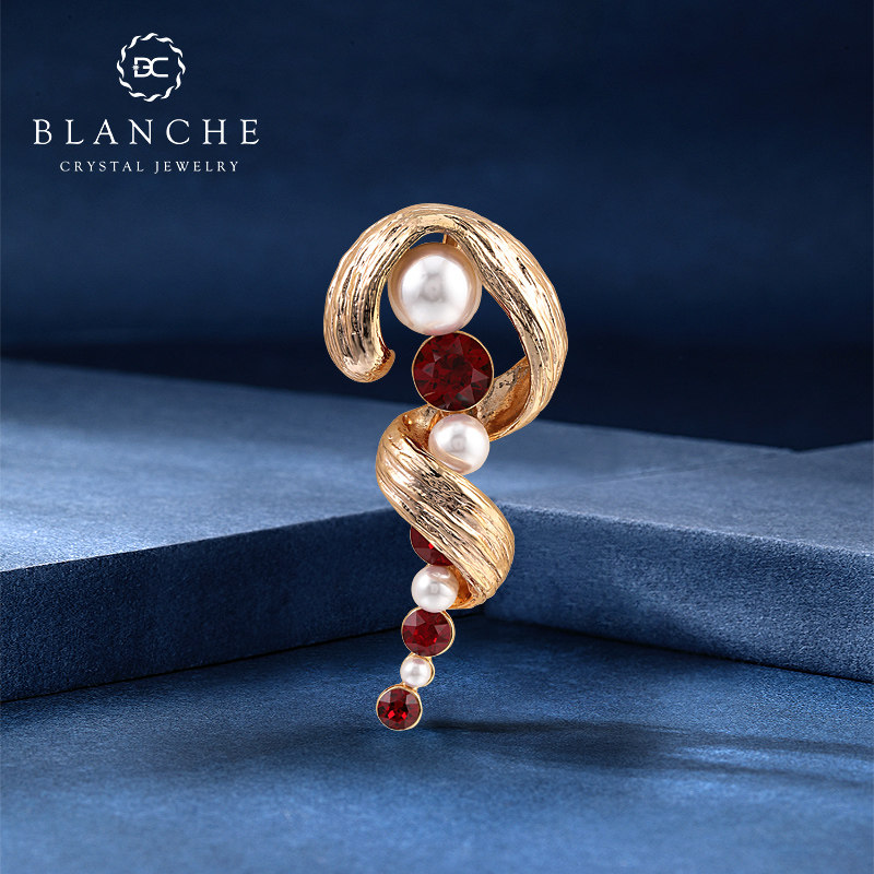 BLANCHE/布兰琪法老权杖红色水晶胸针男高级感胸花珍珠西服别针女