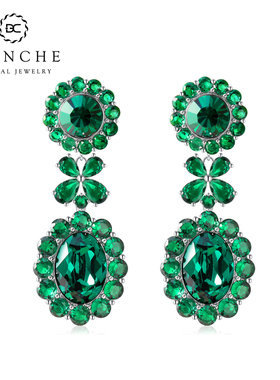 Blanche花环祖母绿施华水晶耳环 高级感耳坠气质秋冬配大衣耳饰女