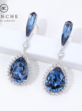 BLANCHE/布兰琪水晶耳环饰品气质长款耳坠水滴耳钉银针奢华欧美女