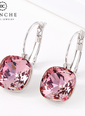 布兰琪方形紫色水晶耳环独特气质耳钉高级感耳饰法式耳扣女送妈妈