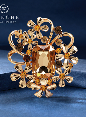 BLANCHE/布兰琪金色格桑花朵施家水晶胸针男士奢华胸花大衣别针女