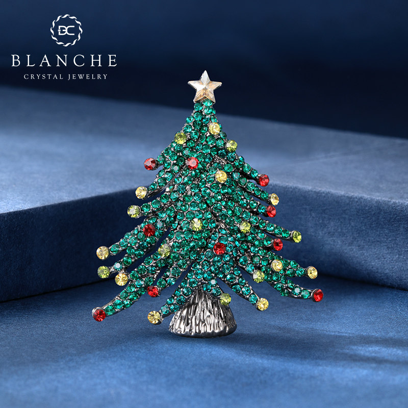 水晶高档奢华小众圣诞树胸针男女