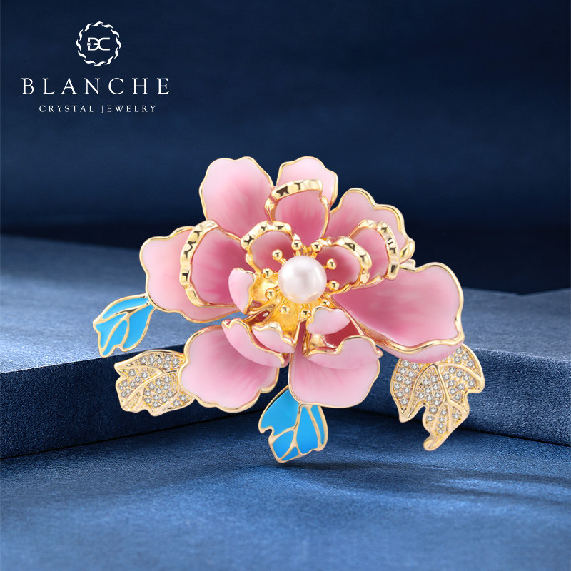 国色天香牡丹花天然珍珠国风胸针