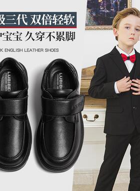 英国Next chek男童皮鞋春秋季黑色童鞋真皮软底儿童鞋子演出学生