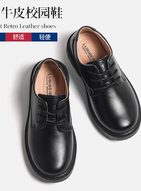 英国Next chek 男童黑色皮鞋新款牛皮英伦风演出鞋软底儿童皮鞋