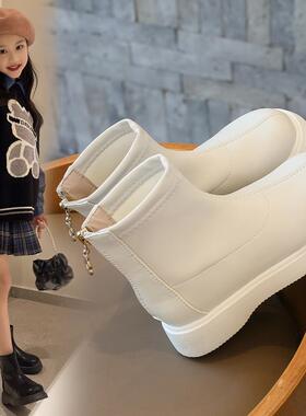 英国Next chek女童马丁靴秋冬季加绒儿童靴子小女孩短靴白色单靴