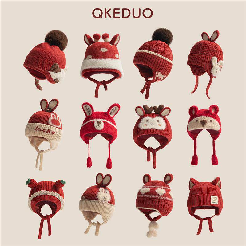 英国宝宝帽子圣诞针织帽套头帽