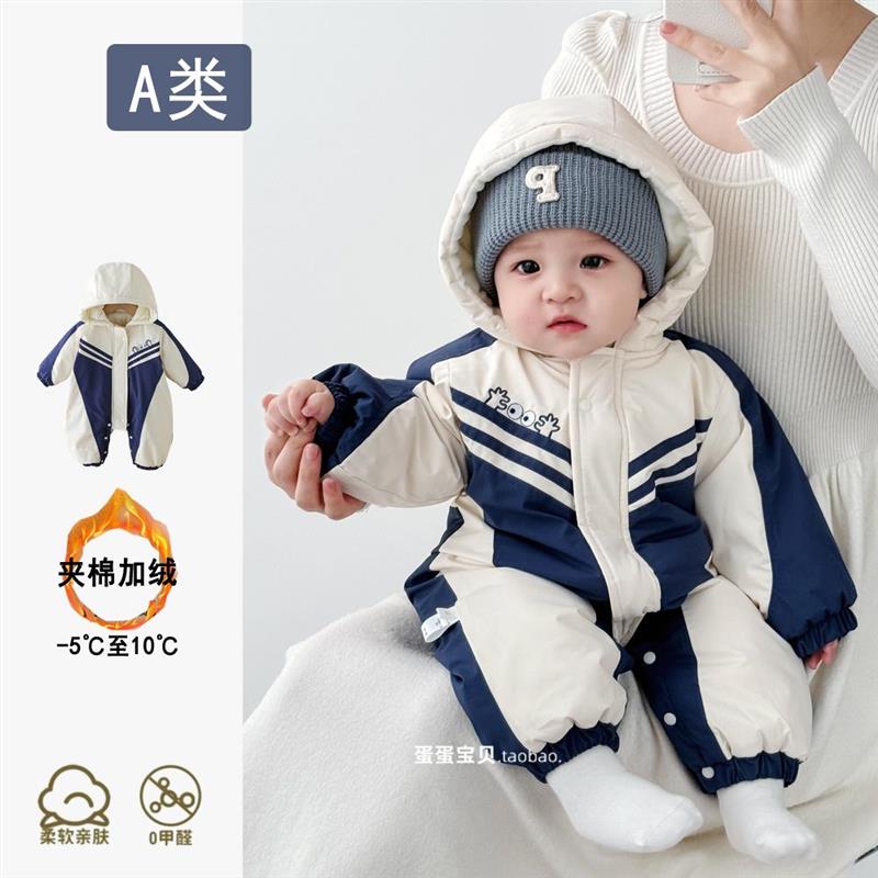 英国婴儿衣服加厚夹棉连体冲锋衣
