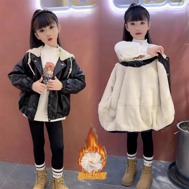 英国女童加绒外套皮衣夹克衫
