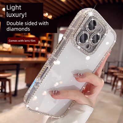 双面镶水钻适用苹果17promax手机壳2026新款女iPhone16pro带镜头膜14小众轻奢高级感13pm全包防摔套15超好看