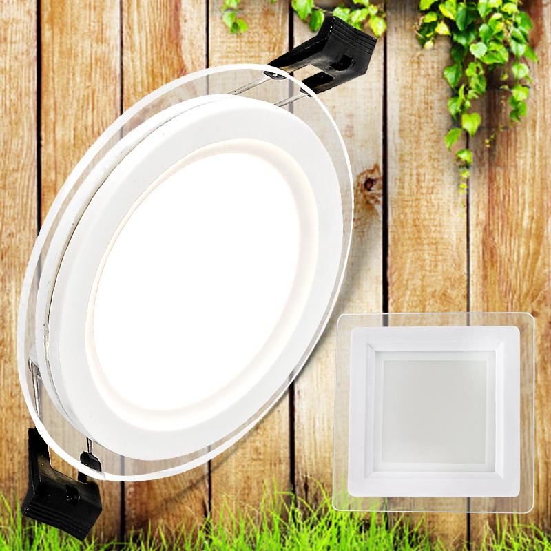 led双色玻璃筒灯6w开面板灯方形