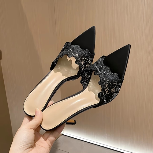 尖头宴会高跟鞋绣花细跟高跟凉拖