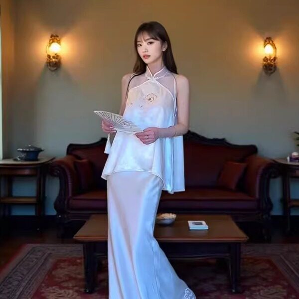 MOSS【一衿香】新中式旗袍领拼接定制珠绣绣花无袖马甲女