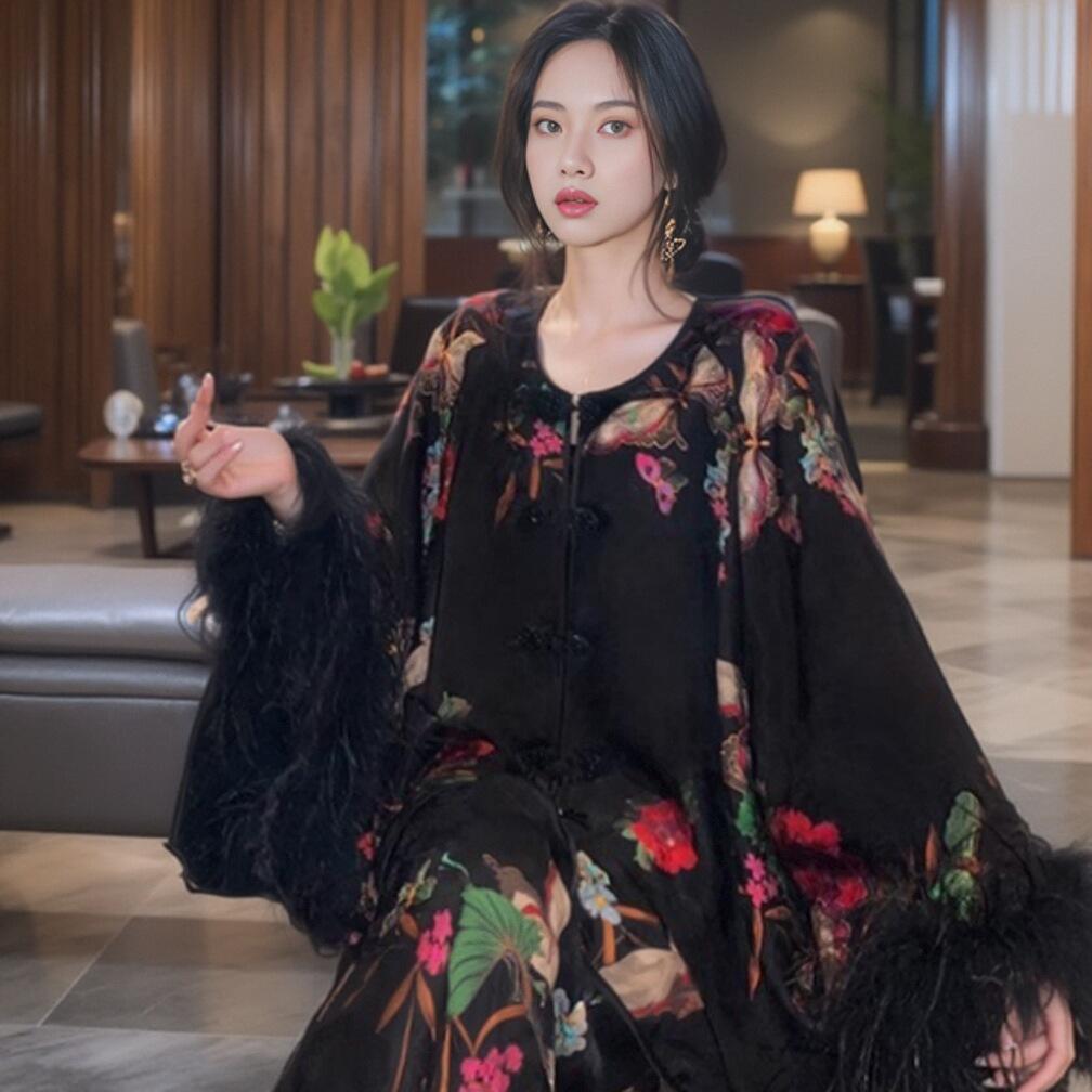 MOSS上新【蝶戏京花】袖口可拆卸外套半裙套装