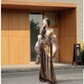 国风丝绒缎面拼接直筒阔腿长裤 新中式 女 云上扶桑 MOSS