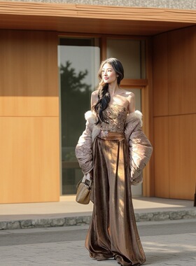 MOSS【云上扶桑】新中式国风丝绒缎面拼接直筒阔腿长裤女