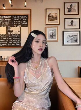 MOSS 【一池梨白】国风新中式醋酸拼接蕾丝短款吊带背心女