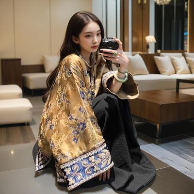 地球店新中式国风刺绣盘扣上衣