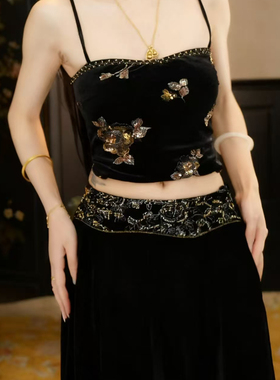 MOSS9.29 20:00上新【素盏生花】新中式珠绣丝绒阔腿裤