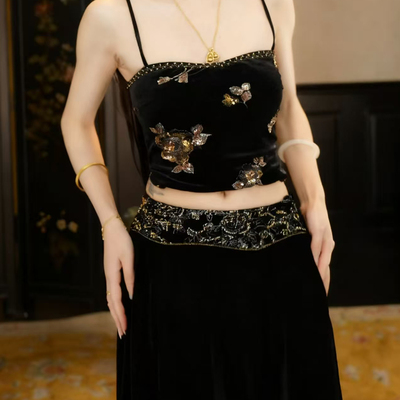 MOSS9.29 20:00上新【素盏生花】新中式珠绣丝绒阔腿裤