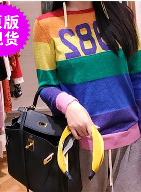 洋气新店 特 彩虹金线毛衣女秋季新款 拼色吸睛针织衫AC253