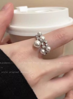 流星珍珠锆石开口戒指女冷淡风气