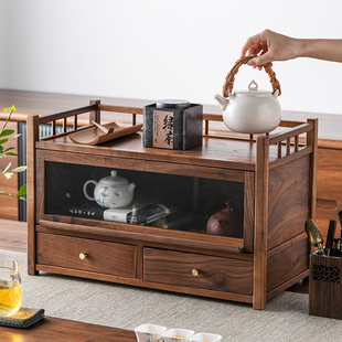 北美黑胡桃多层茶杯架实木博古架茶壶茶杯架子双层桌面茶台置物架