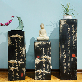 复古落地仿古石柱客厅玄关家居展示柱展厅摆件底座书法柱子装饰品