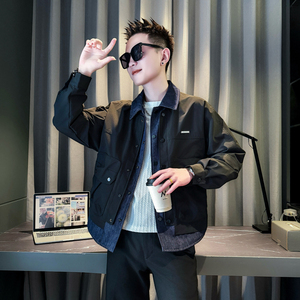 绿色314B-2-JK102-118控158秋季新款假两件外套男简约潮流夹克图片