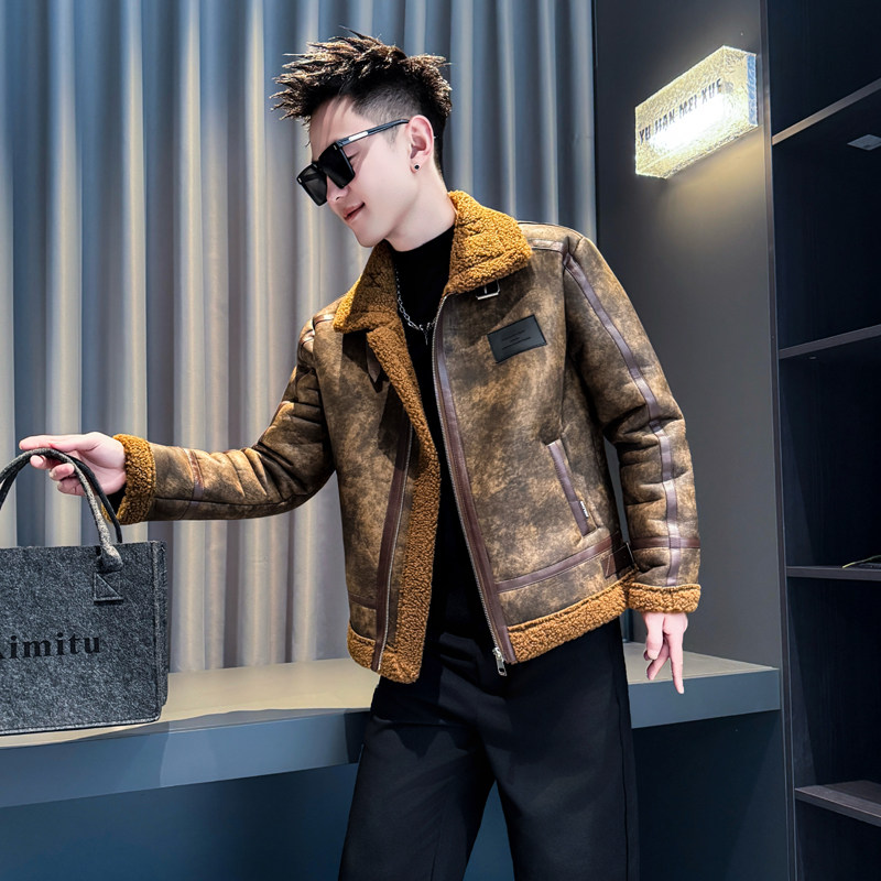 卡其首314B-2-F21-P138控178冬季新翻领加绒皮毛一体外套棉衣男，男装棉衣，星座314B-2