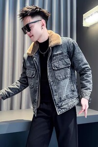 蓝首314B-2-F12-P148控198冬款加厚牛仔棉衣男休闲棉服外套图片