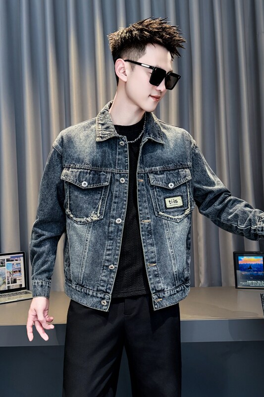 黑色314B-2-JK96-P98控138秋冬季男潮流牛仔夹克修身外套,男装夹克,星座314B-2