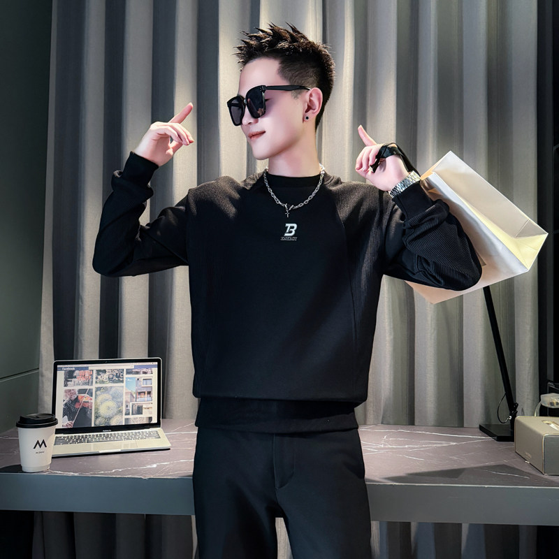 黑首314B-2-WY197-P58控78秋新款卫衣男时尚潮流百搭上衣男图片