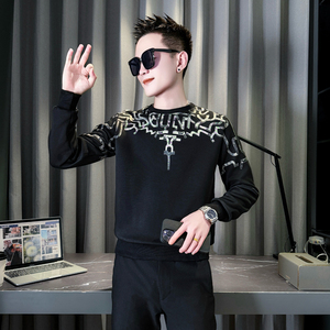 黑首314B-2-WY193-P58控78秋新款卫衣男时尚潮流百搭上衣男图片