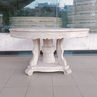 中式白胚实木圆桌餐桌 客厅白坯平面饭桌圆餐台 白胚圆台雕花桌子