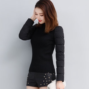 搭配皮草马甲厚袖 女冬加厚90%白鸭绒2024新款 子毛衣 打底衫 羽绒袖