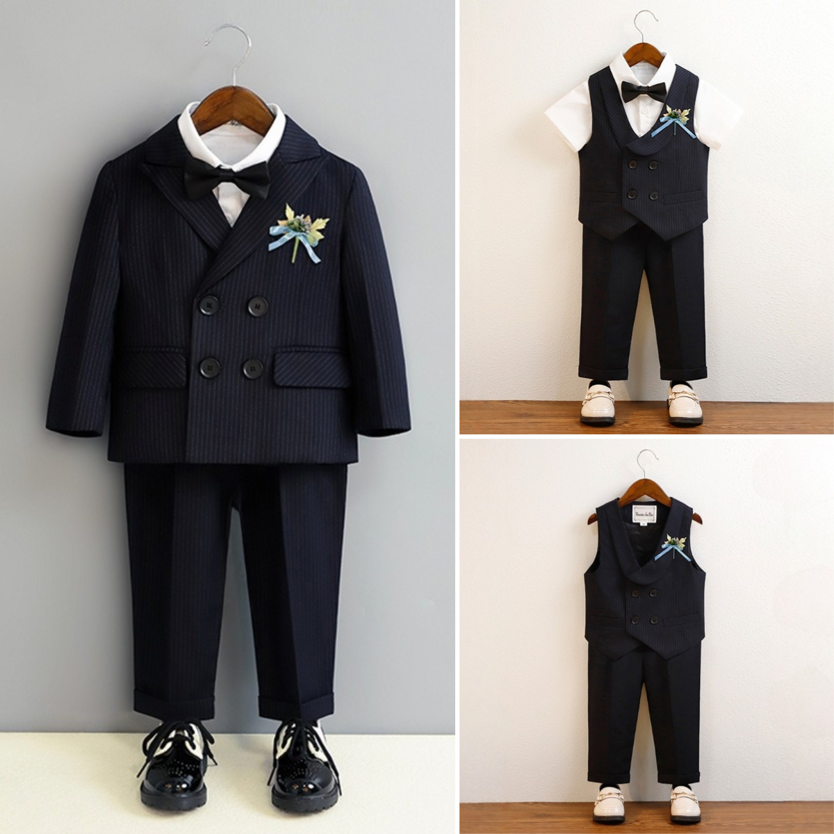 男童小西装背带裤西服套装花