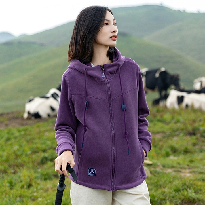 摇粒绒外套女秋冬2023新款连帽抓绒衣户外冲锋衣内胆加绒运动开衫