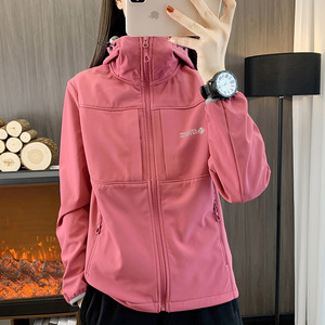 秋冬季软壳衣女式防风防水加绒冲锋衣夹克外套运动单衣加厚登山服