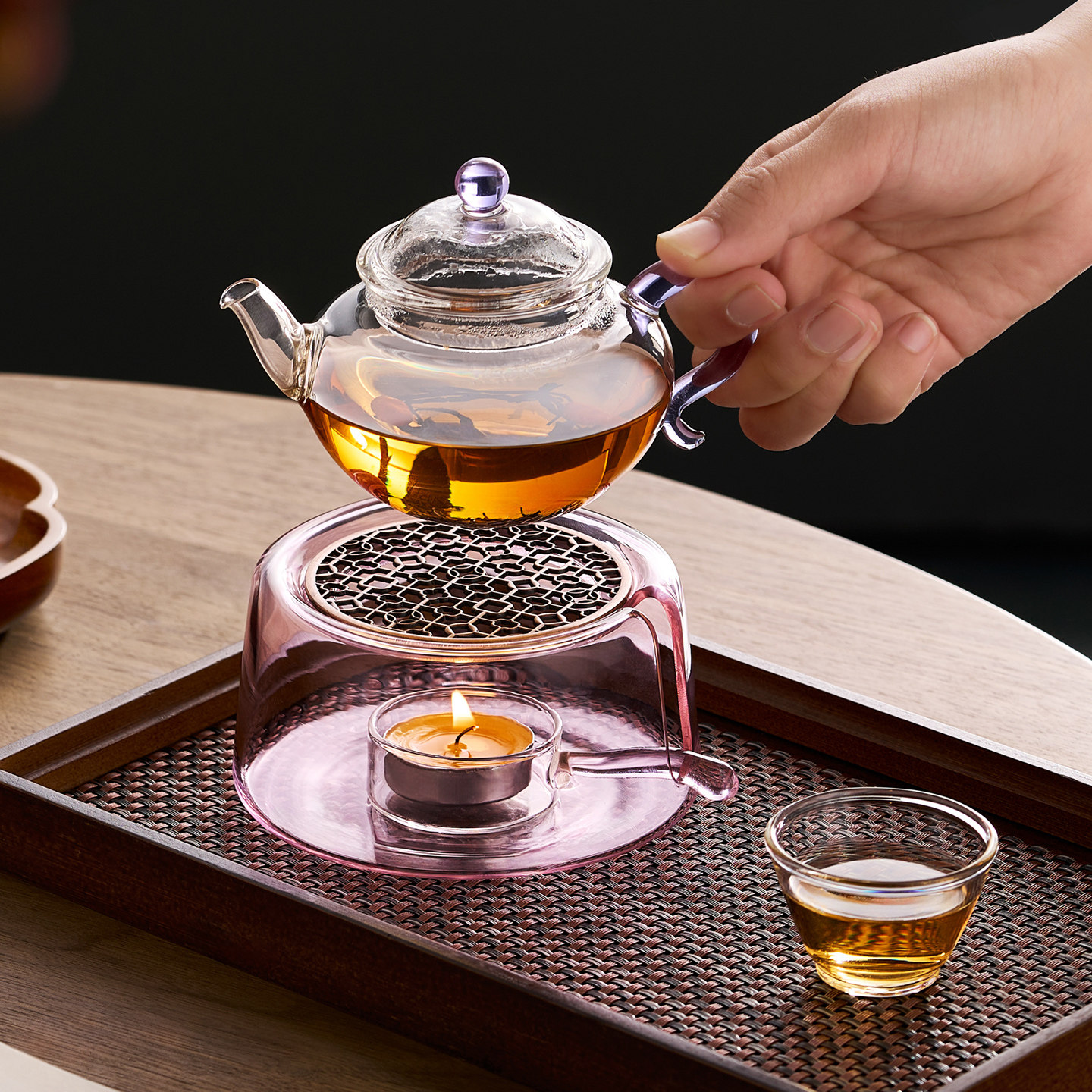 蜡烛玻璃保温底座高档温茶器家用明火茶炉加热小茶壶套装功夫茶具