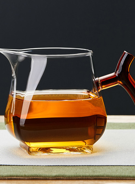 绿昌明玻璃公道杯耐高温加厚分茶器四方公杯功夫茶海日式茶漏套装