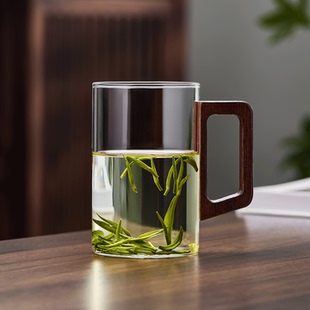 耐热玻璃杯水杯子泡茶杯带木把手办公室喝茶单杯个人专用茶杯家用