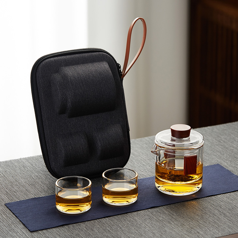 便携旅行茶具玻璃加厚耐热户外功夫茶壶小茶杯套装茶水分离泡茶壶