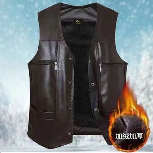 海宁真皮马甲毛一体春秋加绒多口袋皮衣男士外套男无袖坎肩中老年