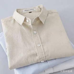 衬衫 白色棉麻短袖 男青年休闲亚麻长袖 衬衣修身 上衣薄 夏季 半袖 男士