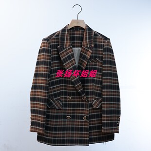 包邮 拍下改价 安所正品米薇希2024年秋季格子西装外套 FQ3W601
