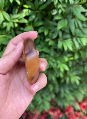 和田玉籽料黄沁黄玉人财两旺手把件