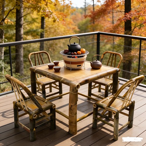 竹桌椅组合户外庭院竹桌椅竹茶几竹编桌椅子围炉煮茶竹家具八仙桌